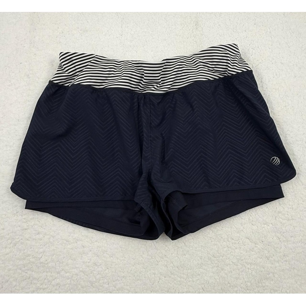 MPG Bue Chevron‎ Pattern Striped Waistband Athletic WomenShorts Size US Large - Picture 2 of 7